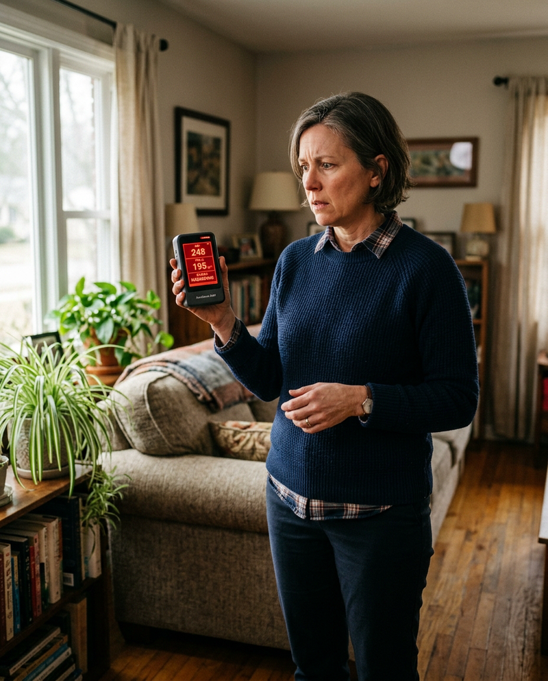 Karen Holloway, indoor air quality specialist, in a tested bedroom