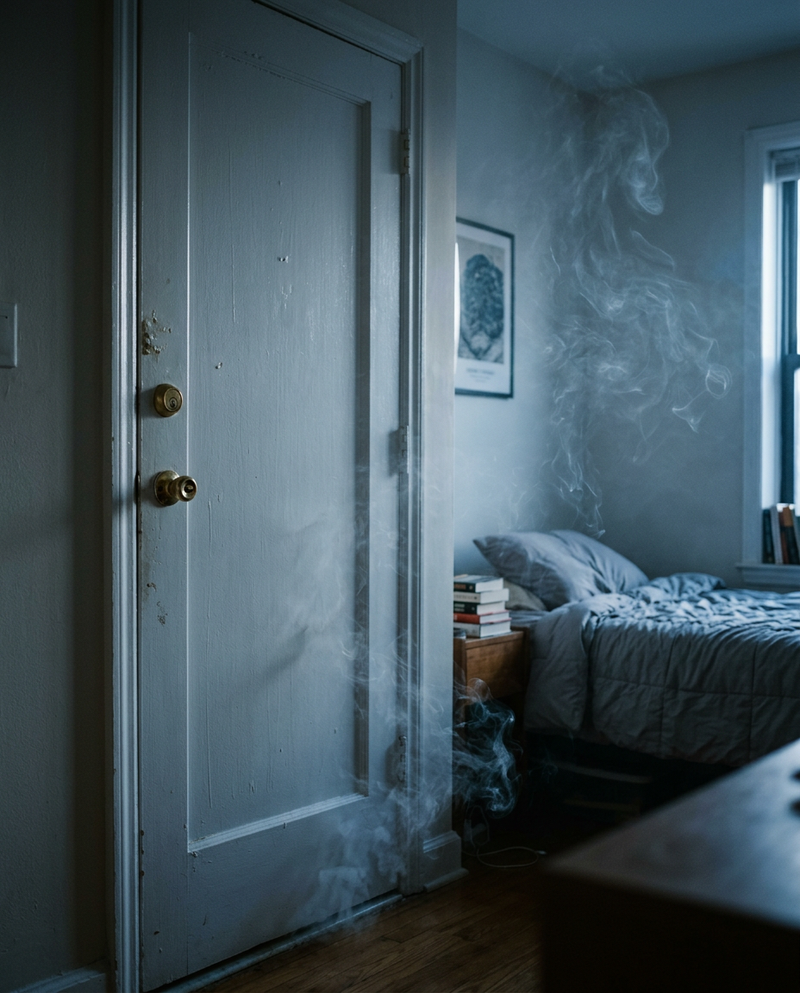 Cigarette smoke drifting into an apartment