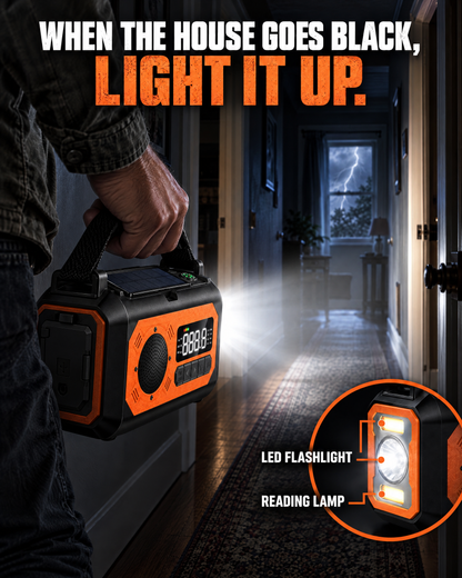 LED flashlight and reading lamp light up a dark house
