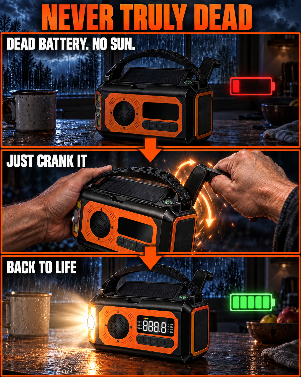 Hand crank brings a dead battery back to life