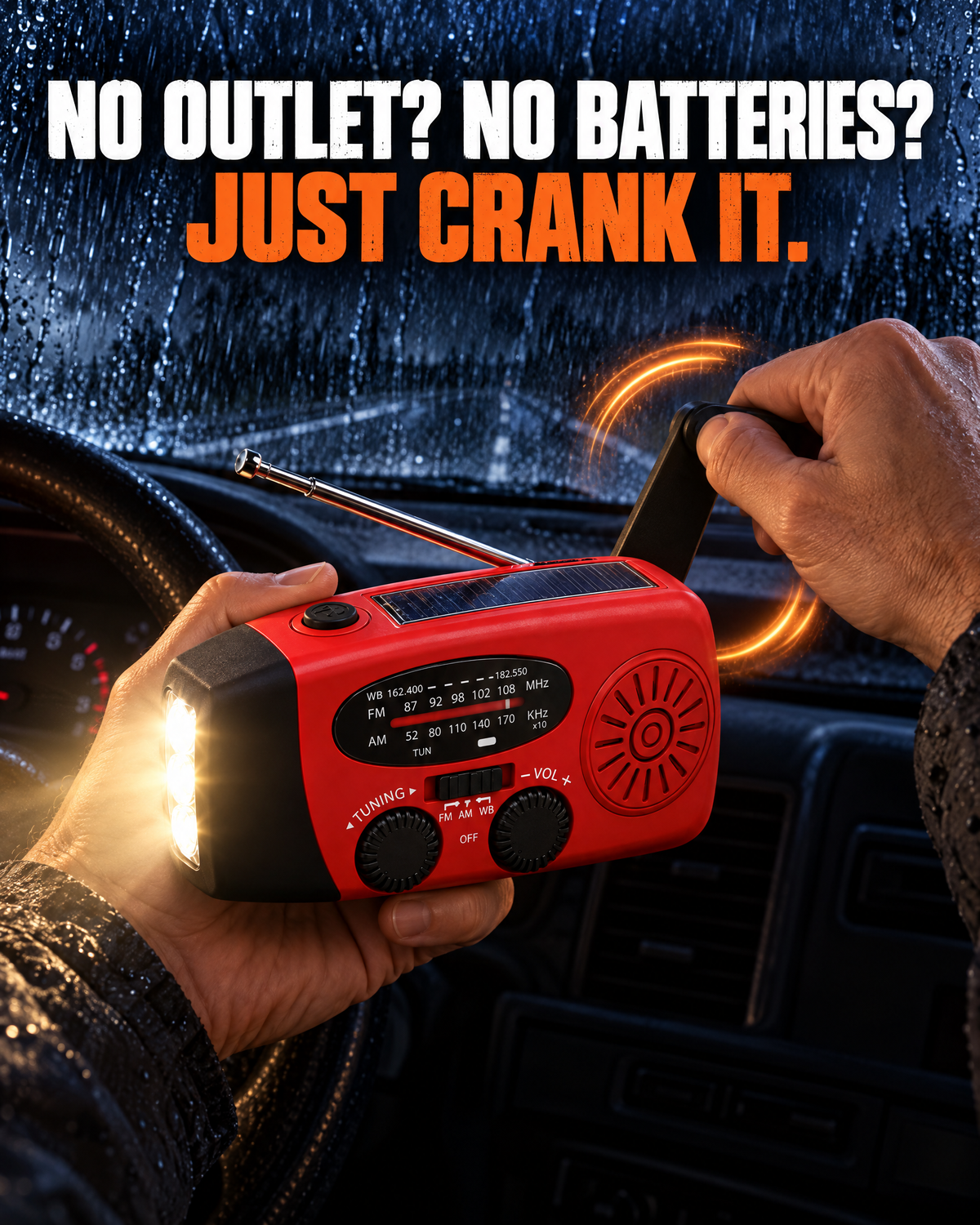 Classic: no outlet, no batteries, just crank it