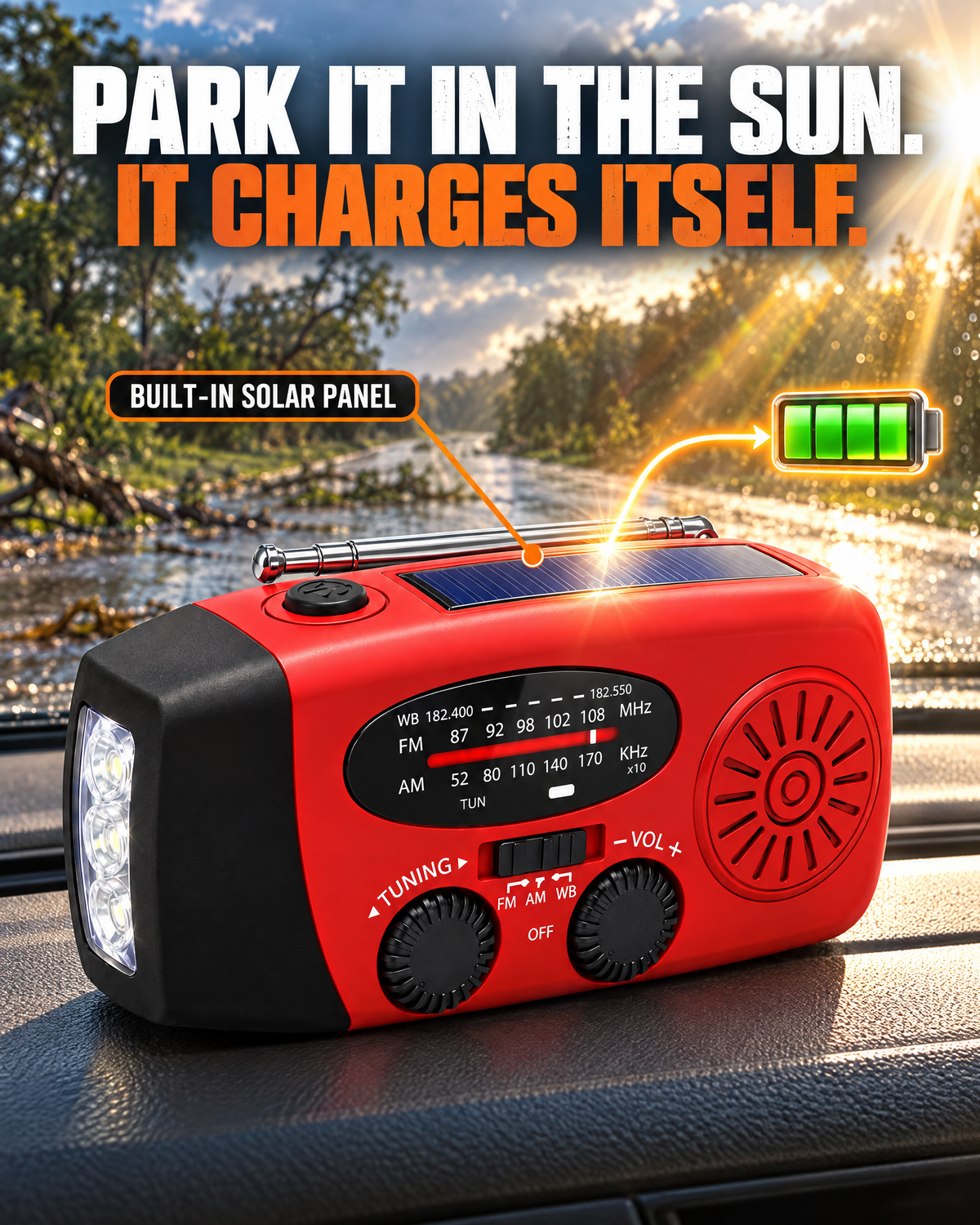 Classic: built-in solar panel charges itself